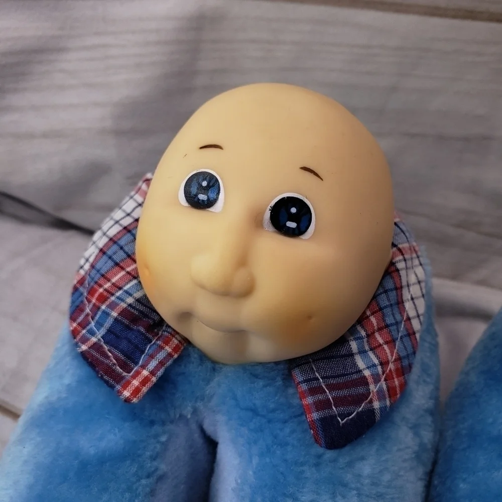 Cabbage Patch Kids Blue Plush Slippers Boy Head 1984 Youth 13 Slip On Bootie